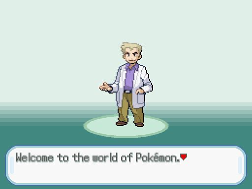 Professor Oak citazione Welcome to the world of Pokémon versione Game Boy Advance Rosso Fuoco Verde Foglia.